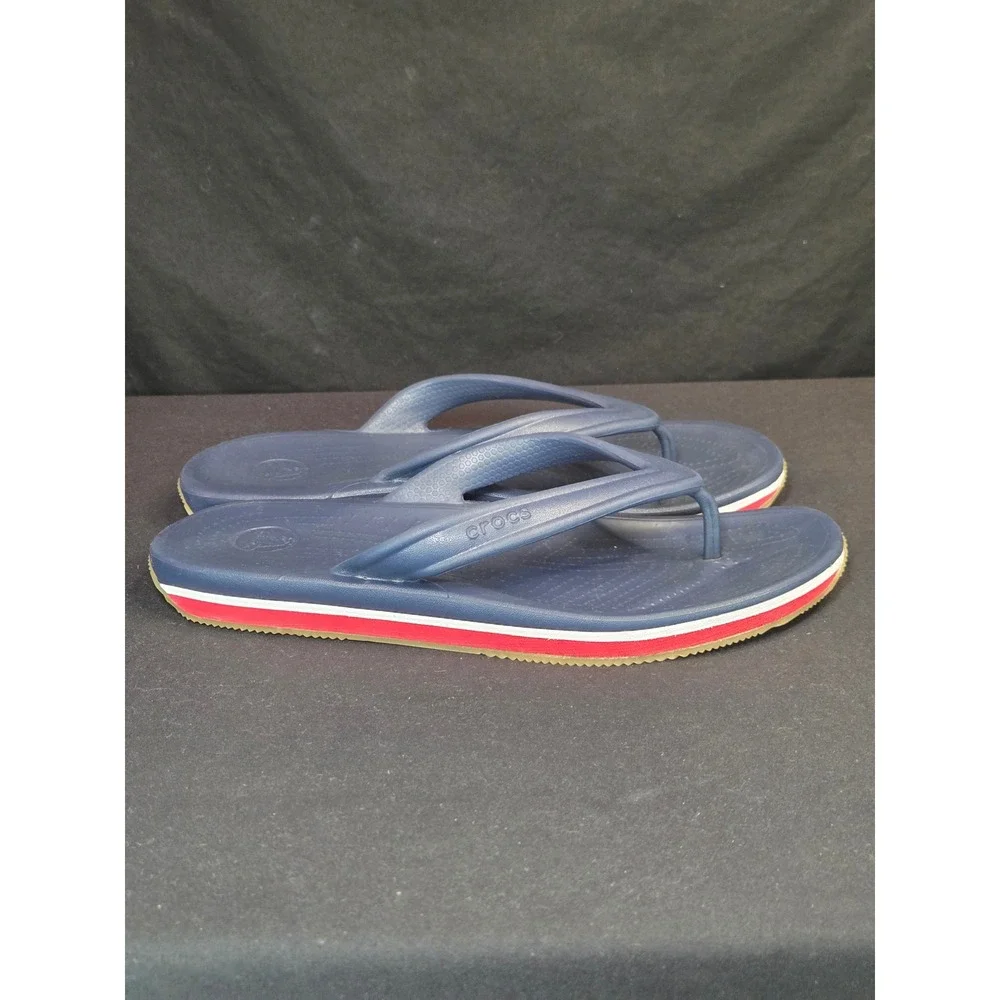 Crocs Crocband Flip Flops Mens 7 Navy‎ Blue Red White Sporty  display picture 1